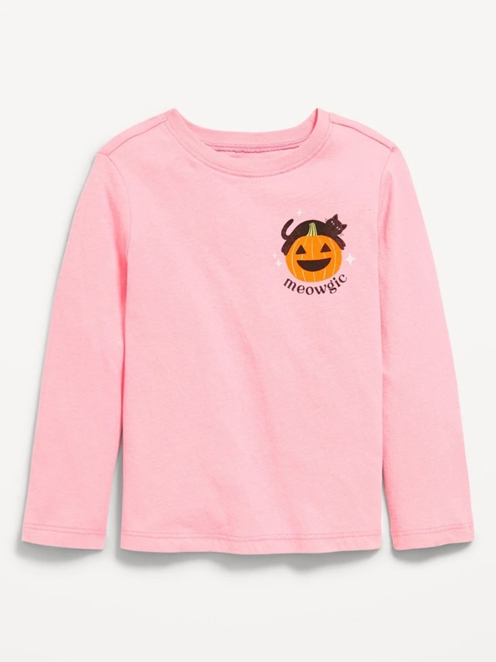 Old Navy Pink Long-Sleeve Tee with Pumpkin & Cat Graphic